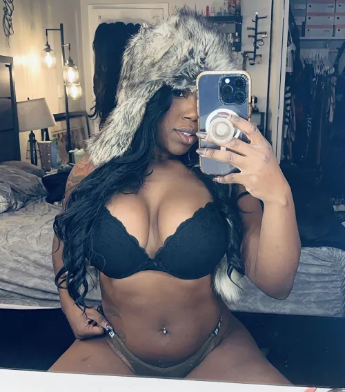 Black lingerie on top, barely anything on bottom