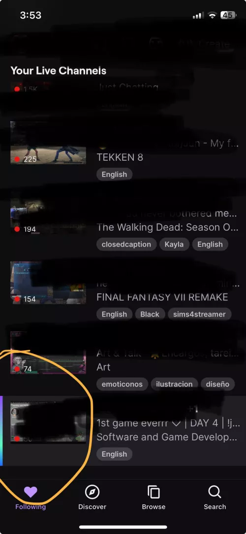 Glowing tab in my following list