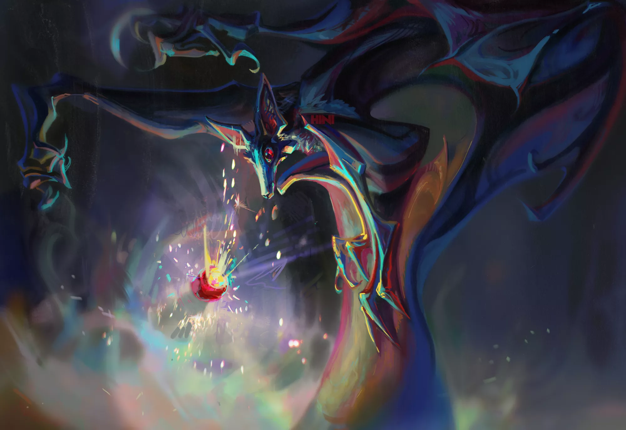 Me remembering that fruit bats eat actual fruits ｡ꞈ｡ (art by me, Hini :3)