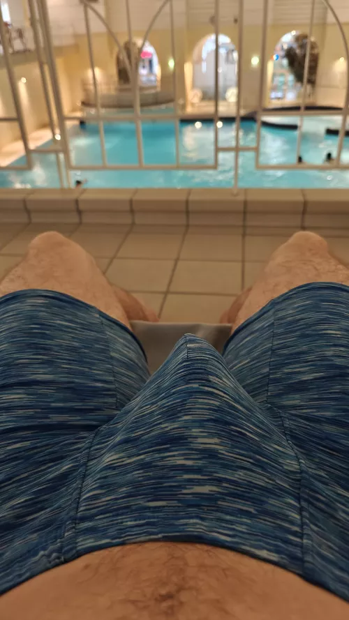 showing my bulge at the pool