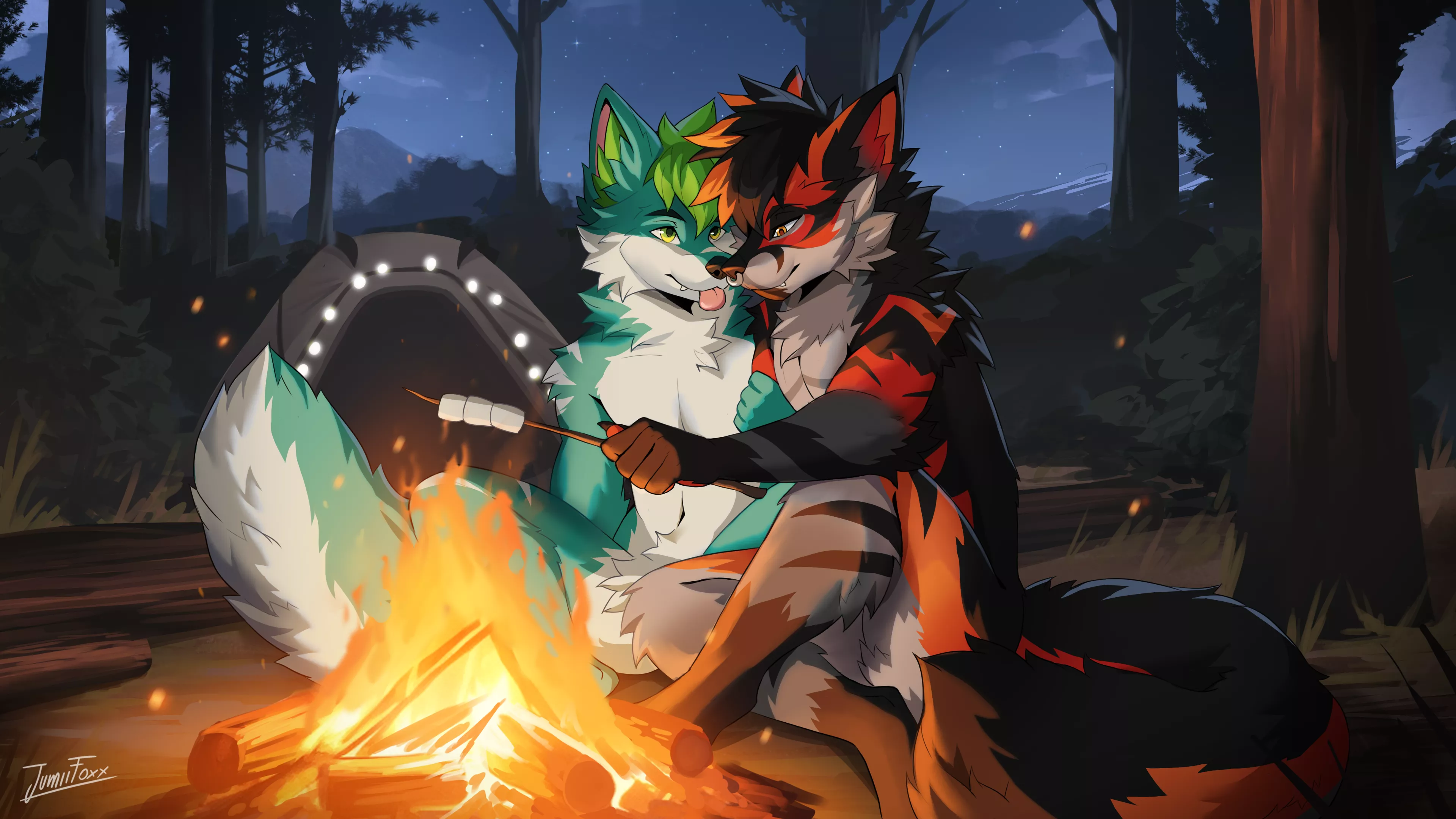 Chilling next to a campfire [art by JumiiFoxx]
