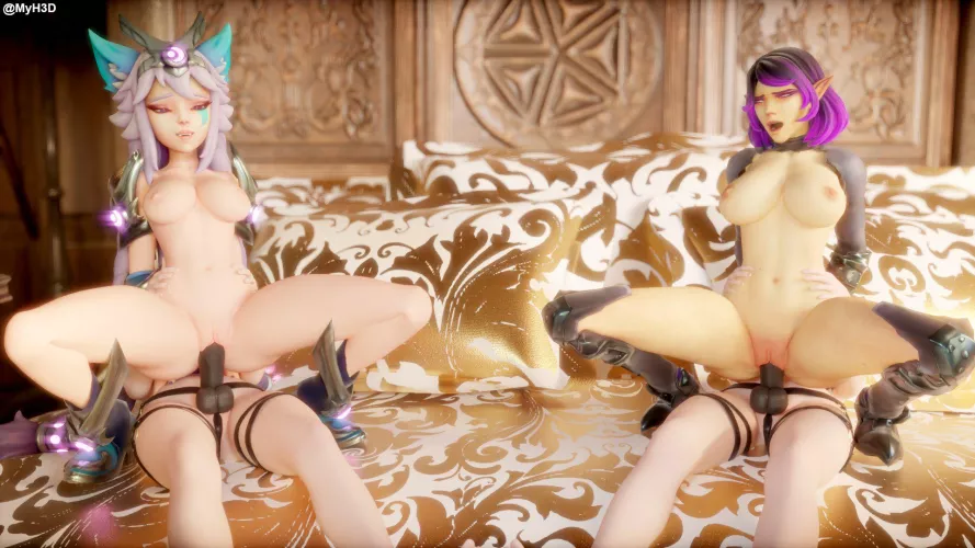 Io and Skye ride on top of strap on toys (MyH3D)