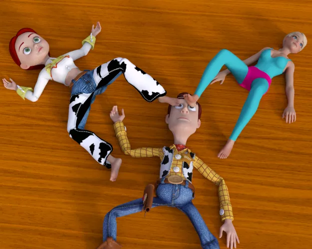 Jessie and Barbie torment Woody with their Feet 2 [Toy Story] (SoleMann)