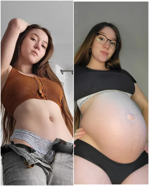 Pre-pregnancy vs 9 months pregnant 