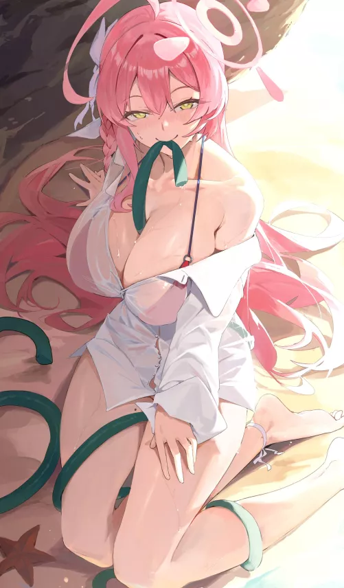 Showing Off Her Cleavage in Bed (lemoneco37)