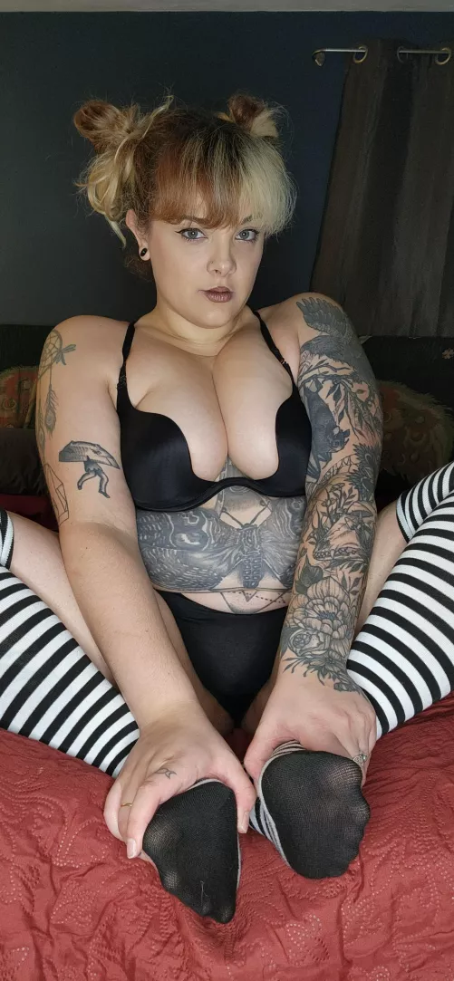 These striped thigh highs are irresistible [F]