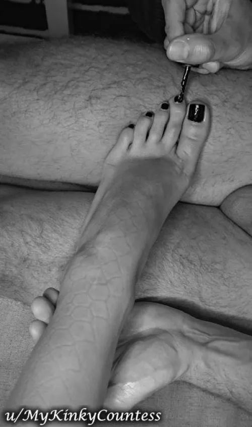 He'll do whatever I need him to and care for my feet [domme]