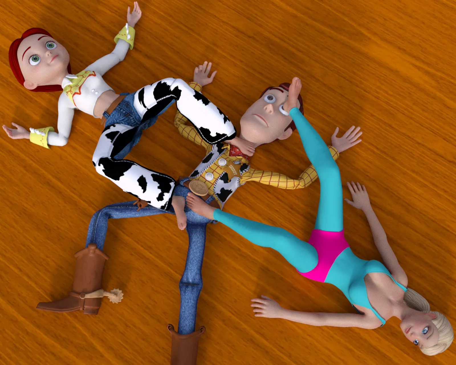 Jessie and Barbie torment Woody with their Feet 3 [Toy Story] (SoleMann)