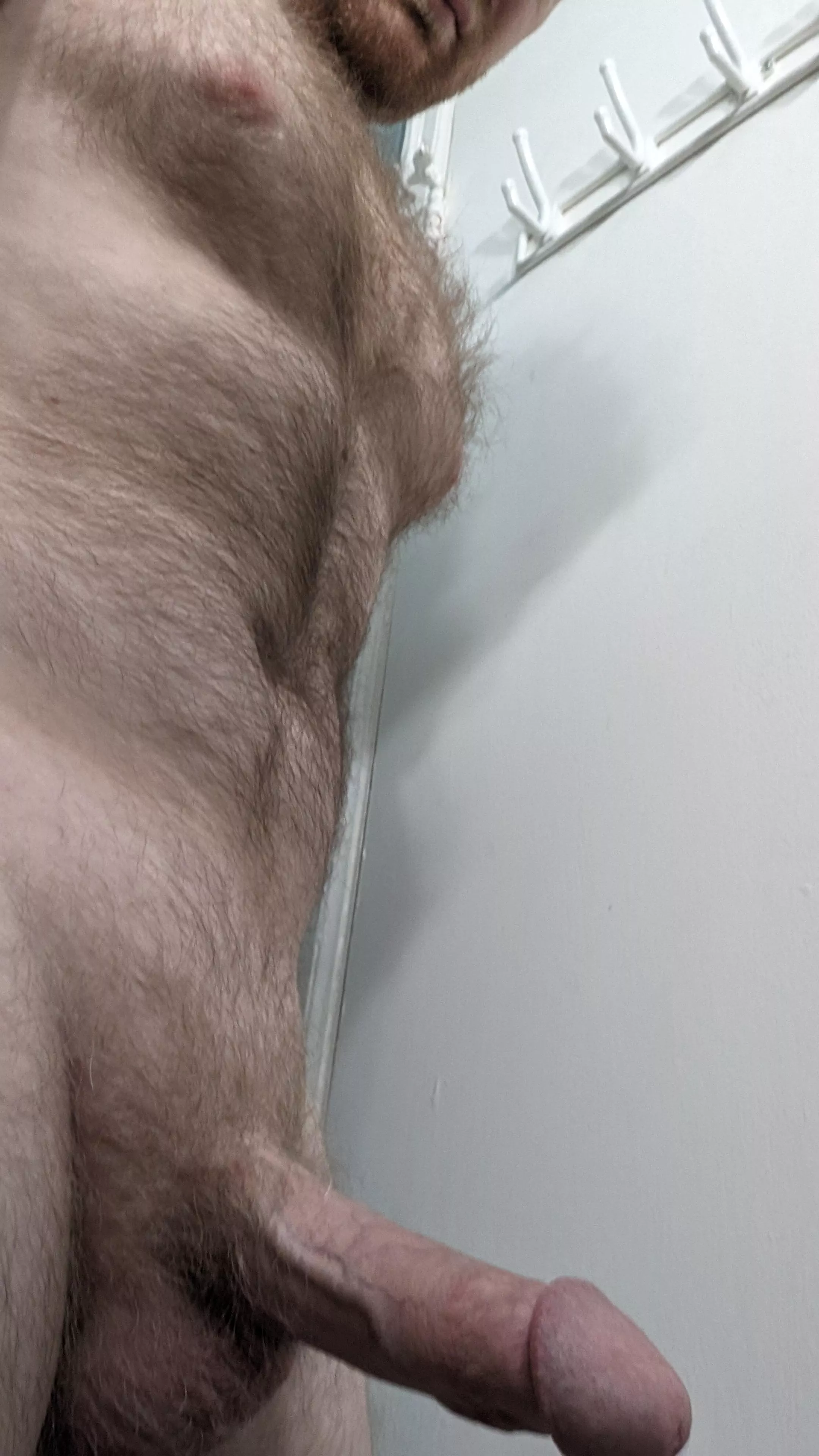Just a hard cock and a hairy chest in the morning 