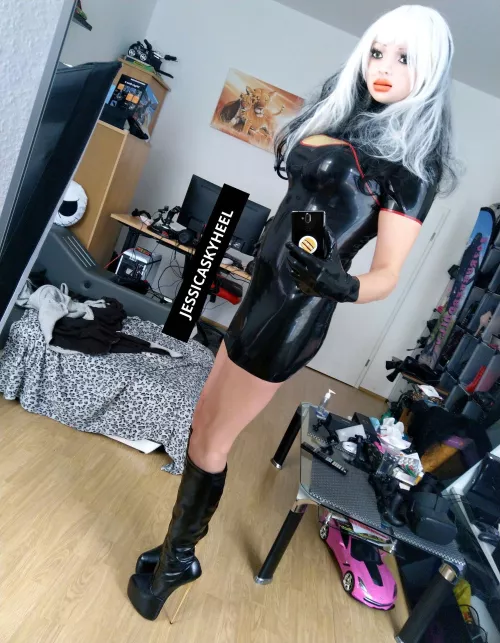 Wearing my ultra high heel boots