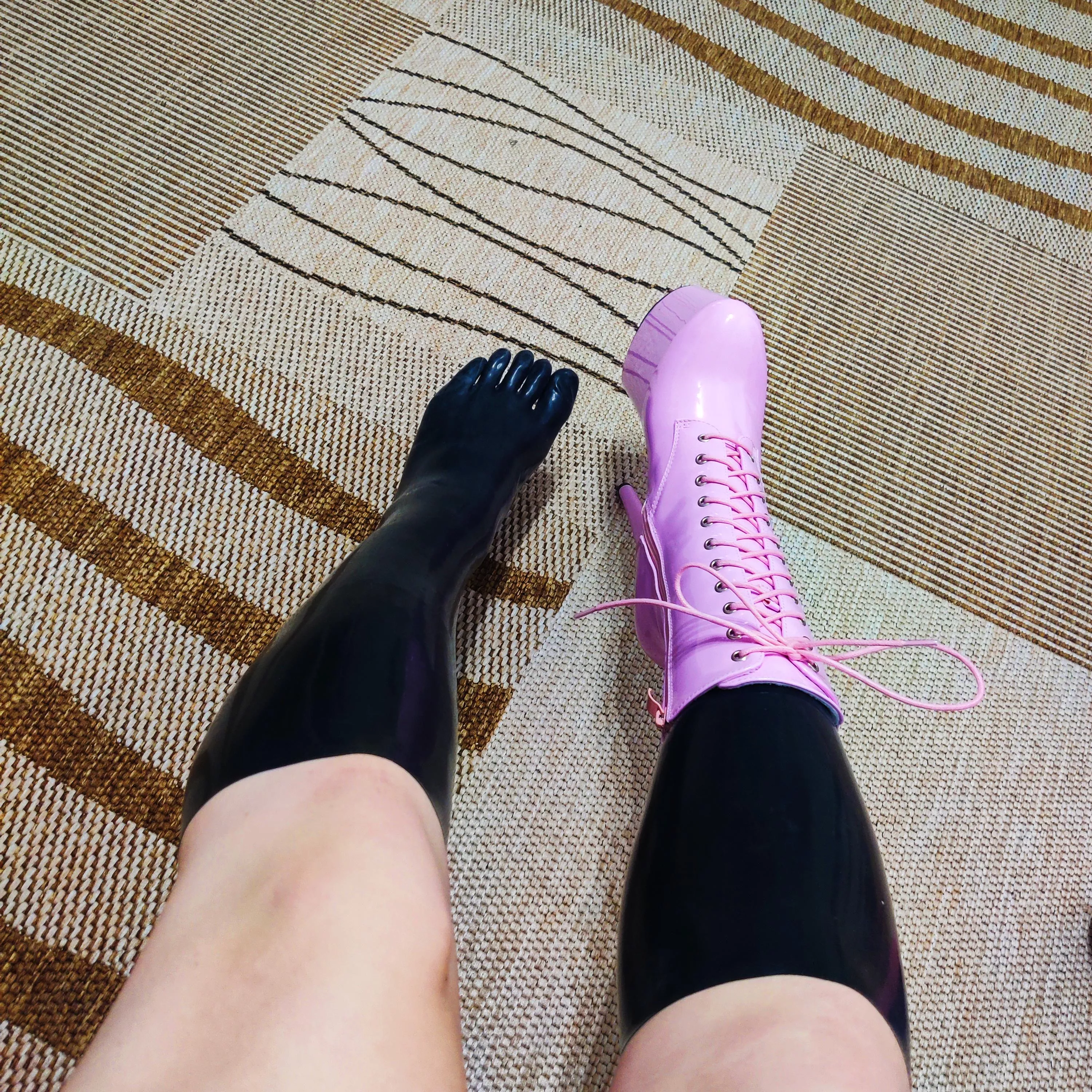 Pink Plateau Boots 🩷 with latex socks underneath 🖤