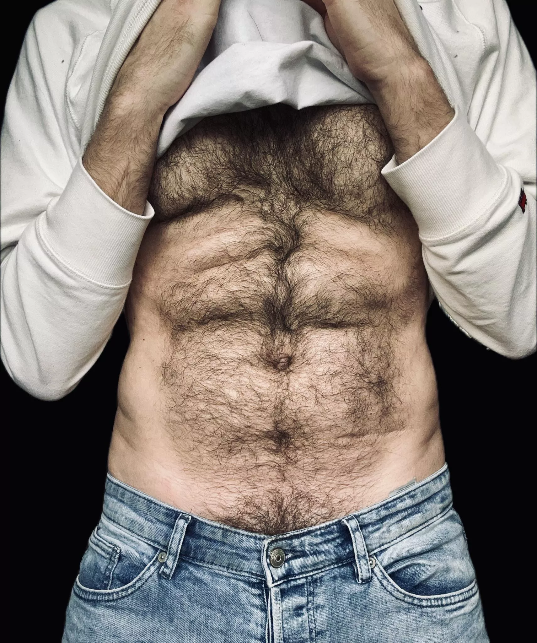 I wipe my mouth on my shirt because I know you can't resist staring at my belly & bush... 