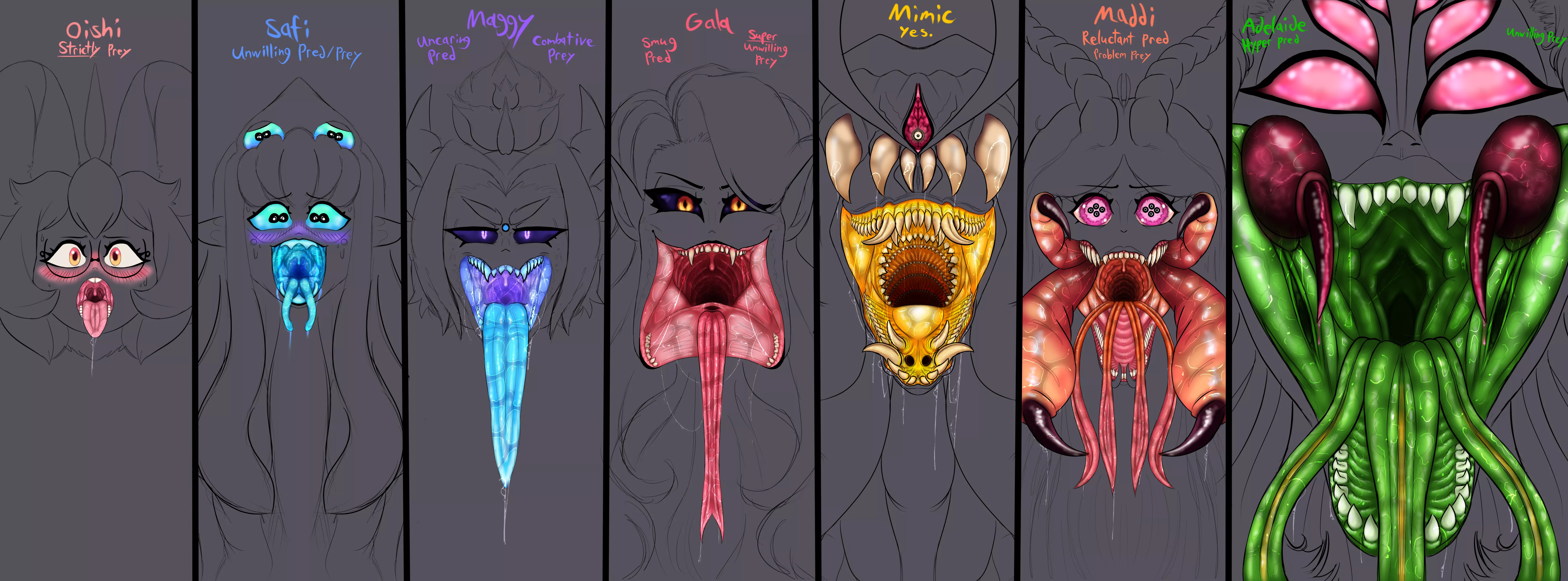 {Image} Maw Comparisons & Role Bios (OishiAtsukau) [Mawshot, Impending Oral Vore, Story in Description, Monster Girls]