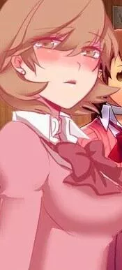 LF color source: 1girl, crop, persona 3, takeba yukari, short hair, brown hair, blushing, earring, ribbon, brown eyes, looking at viewer
