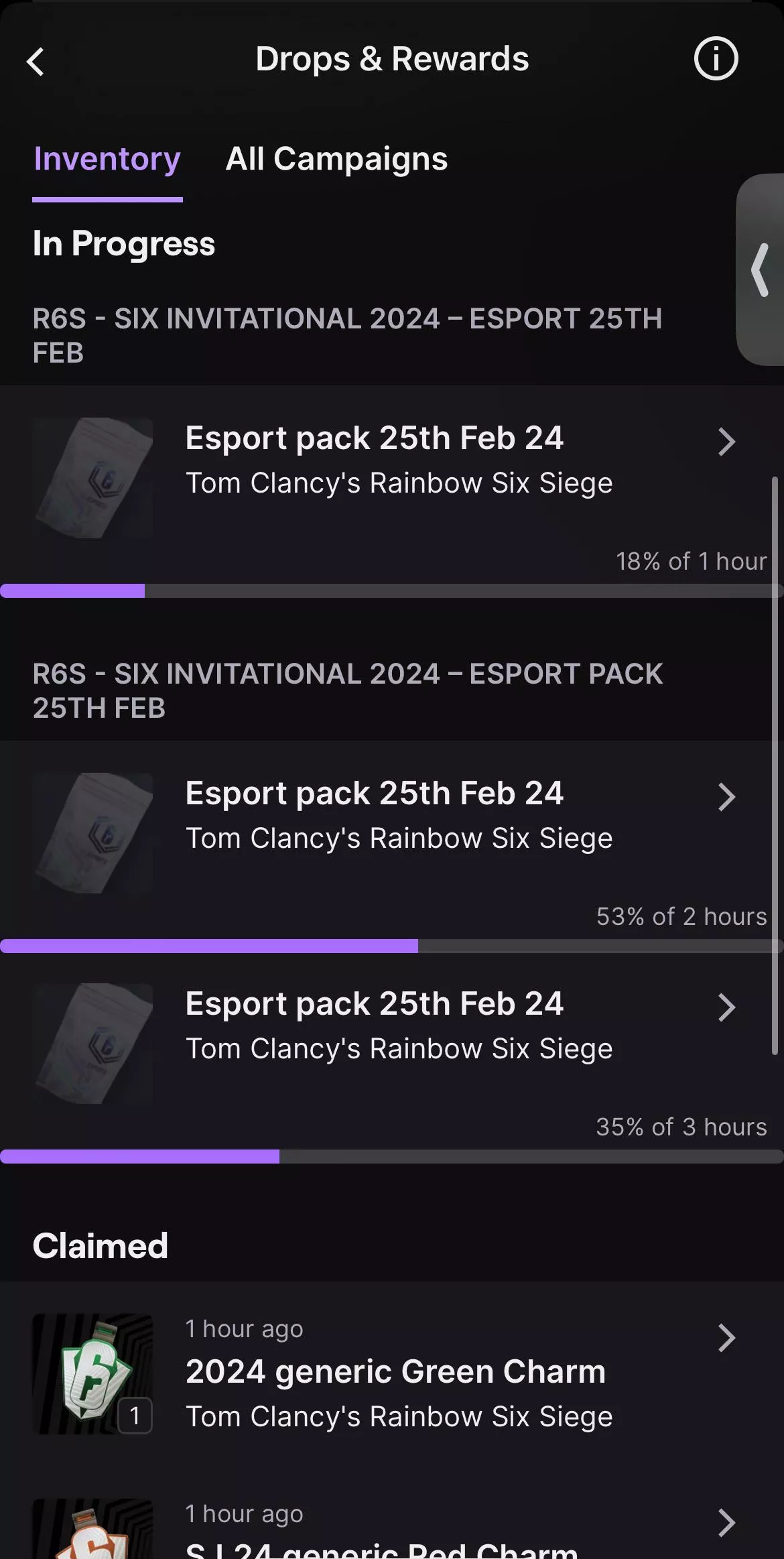 My drops are not updating watch time? The first one is but the bottom two have been at 53 and 35 for the past hour.