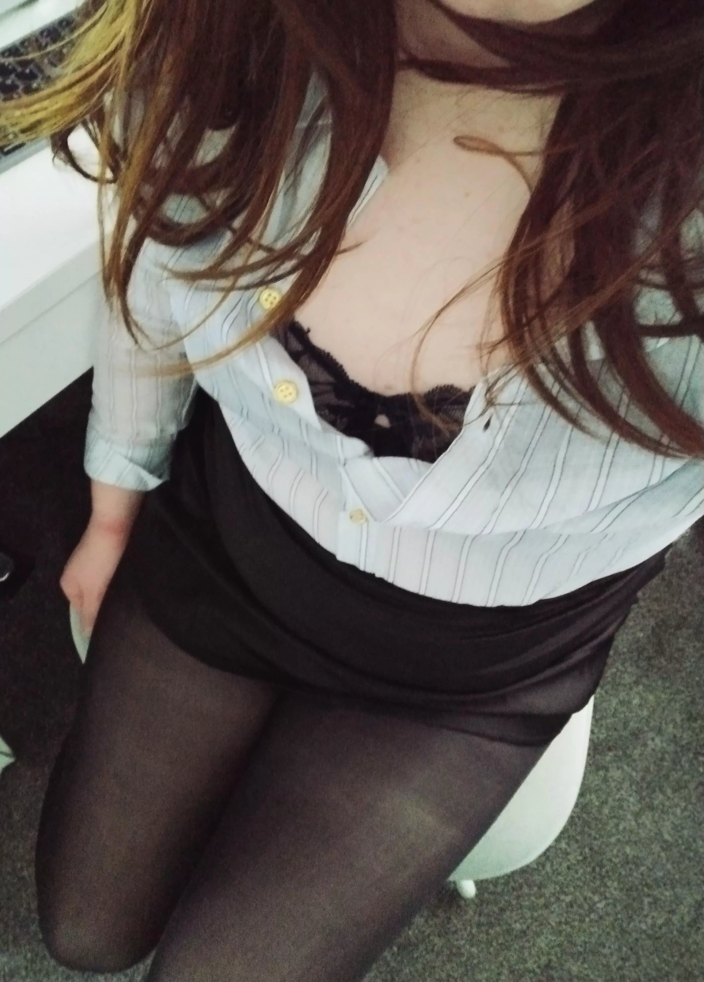 Taking advantage of WFH by dressing as the office slut for the day 