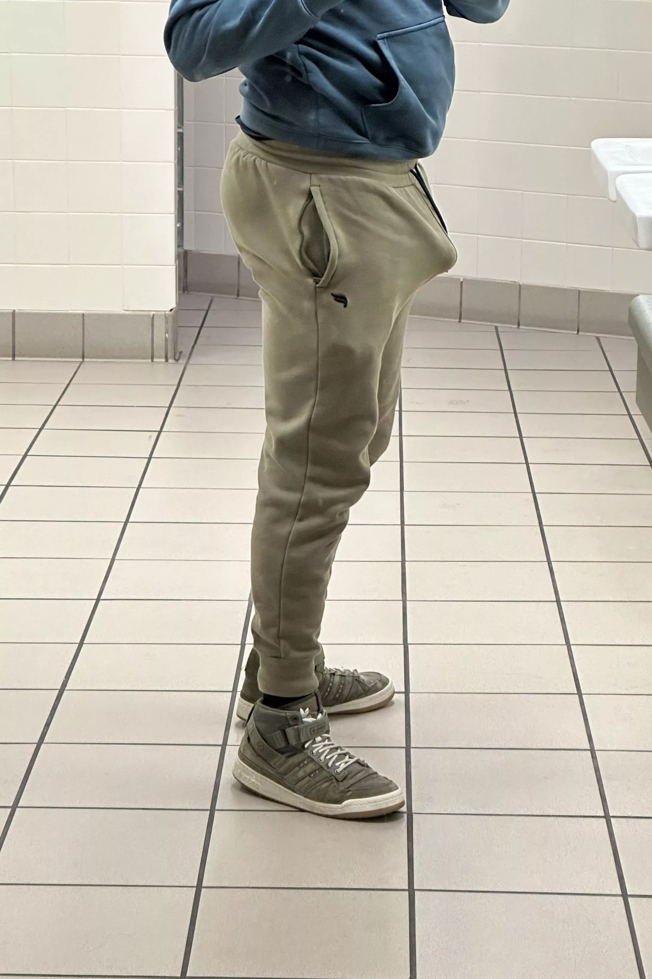 If you walk into the restroom and see this, what are you doing?