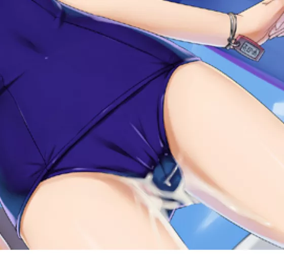 lf color source: 1girl, blue one-piece swimsuit, necklace, japanese text