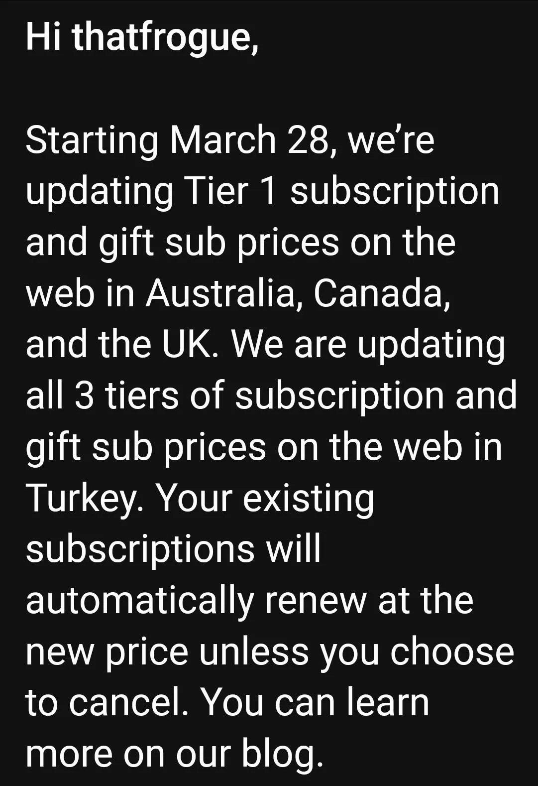 Twitch is upping the price of tier 1 subs :/ really hope they turn back on this