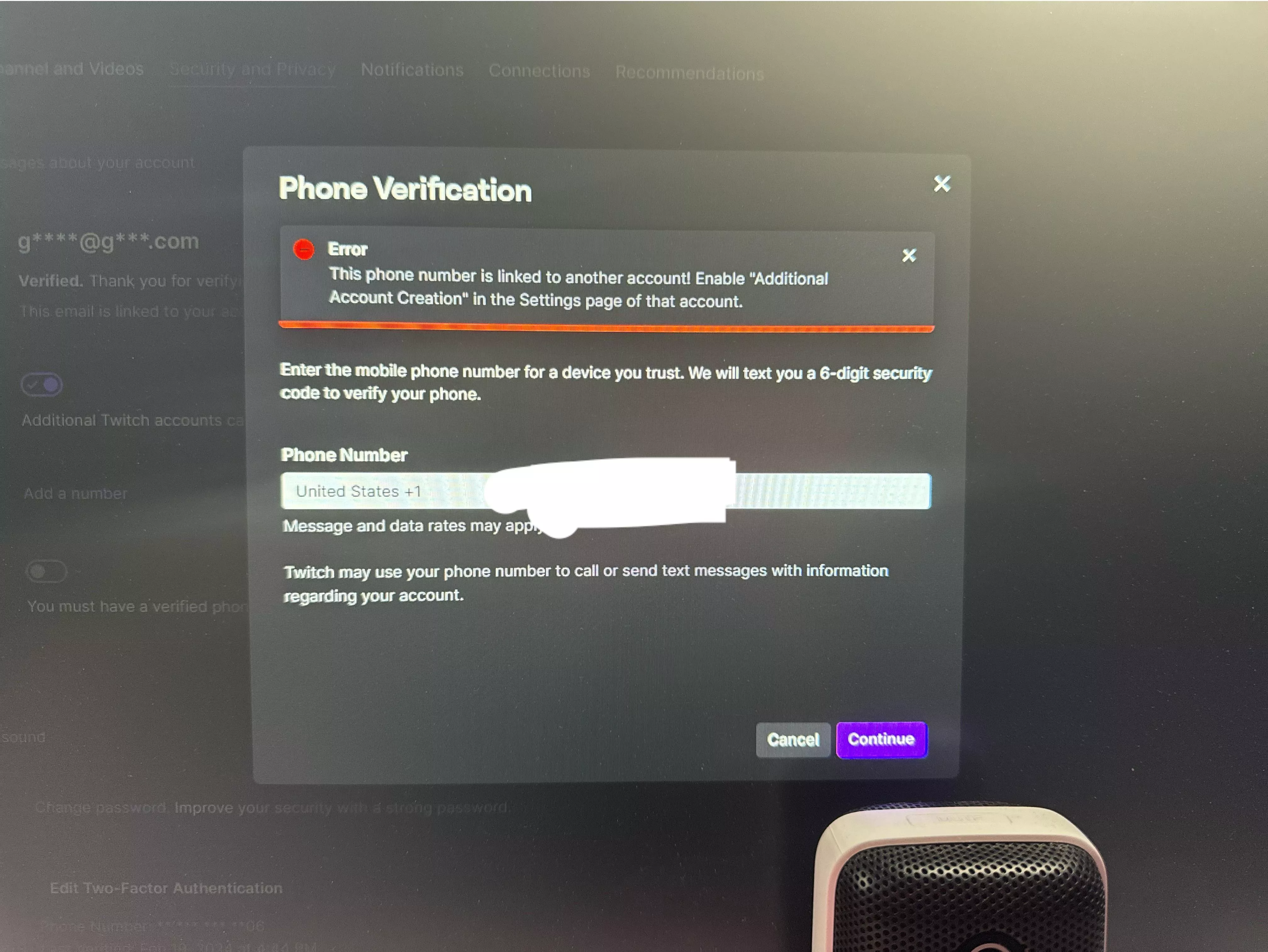 Twitch Phone Number Issue