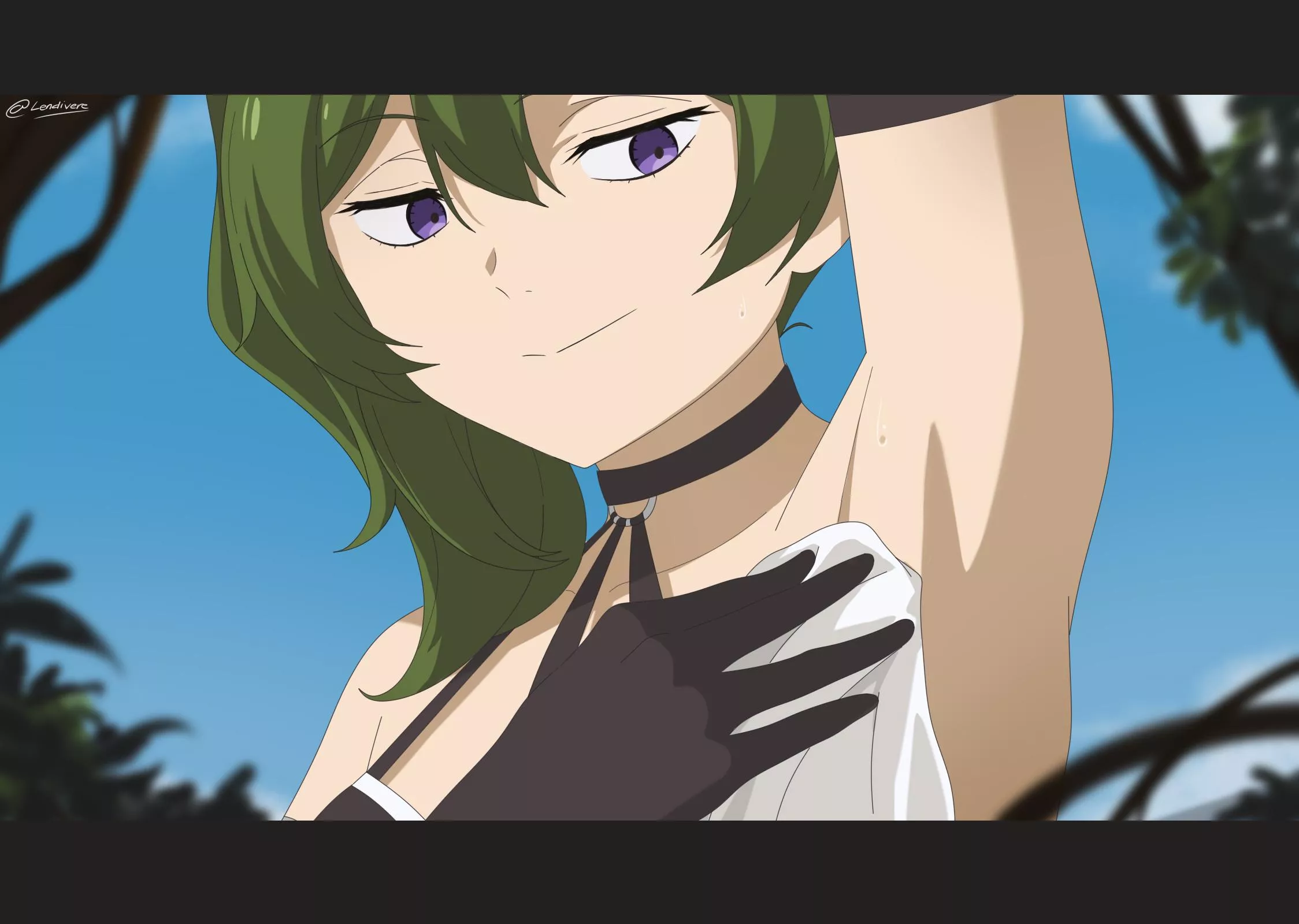 Ubel wiping her sweaty armpit