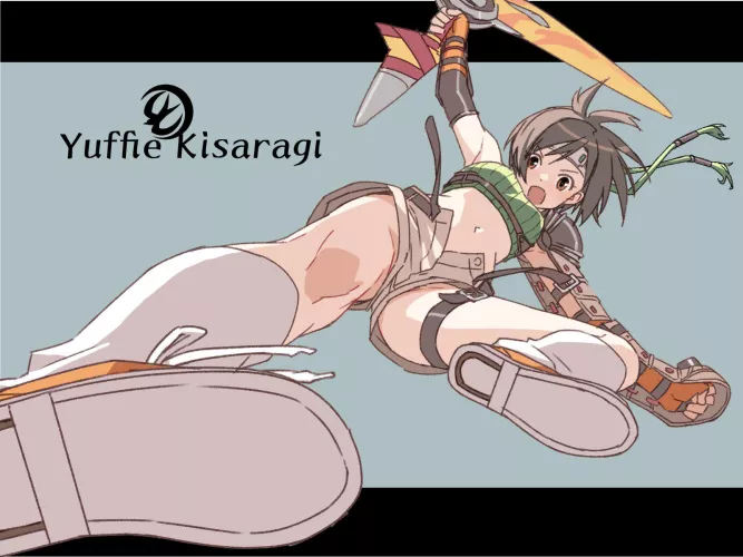 Yuffie Kisaragi kicking the bad guy