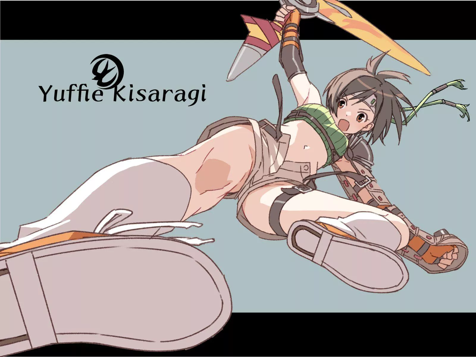 Yuffie Kisaragi kicking the bad guy