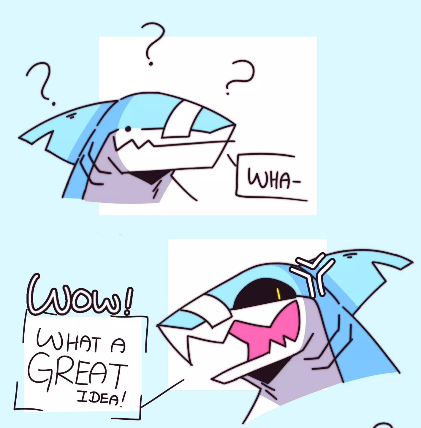 goofy shark having more than one emotion