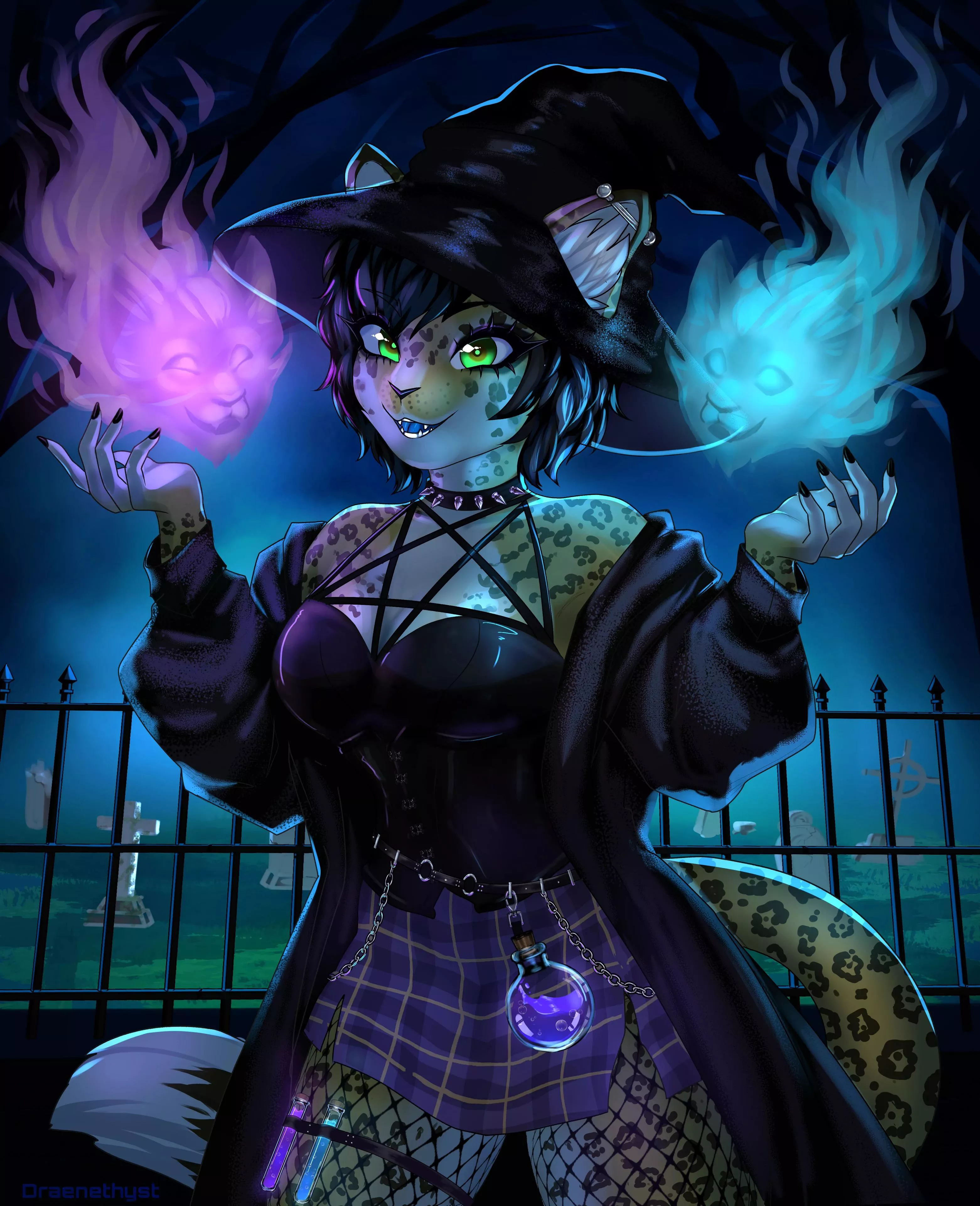 Goth witch commission! 💜 [art by me]