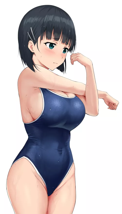 Suguha Blushing In Her School Swimsuit (Sword Art Online)