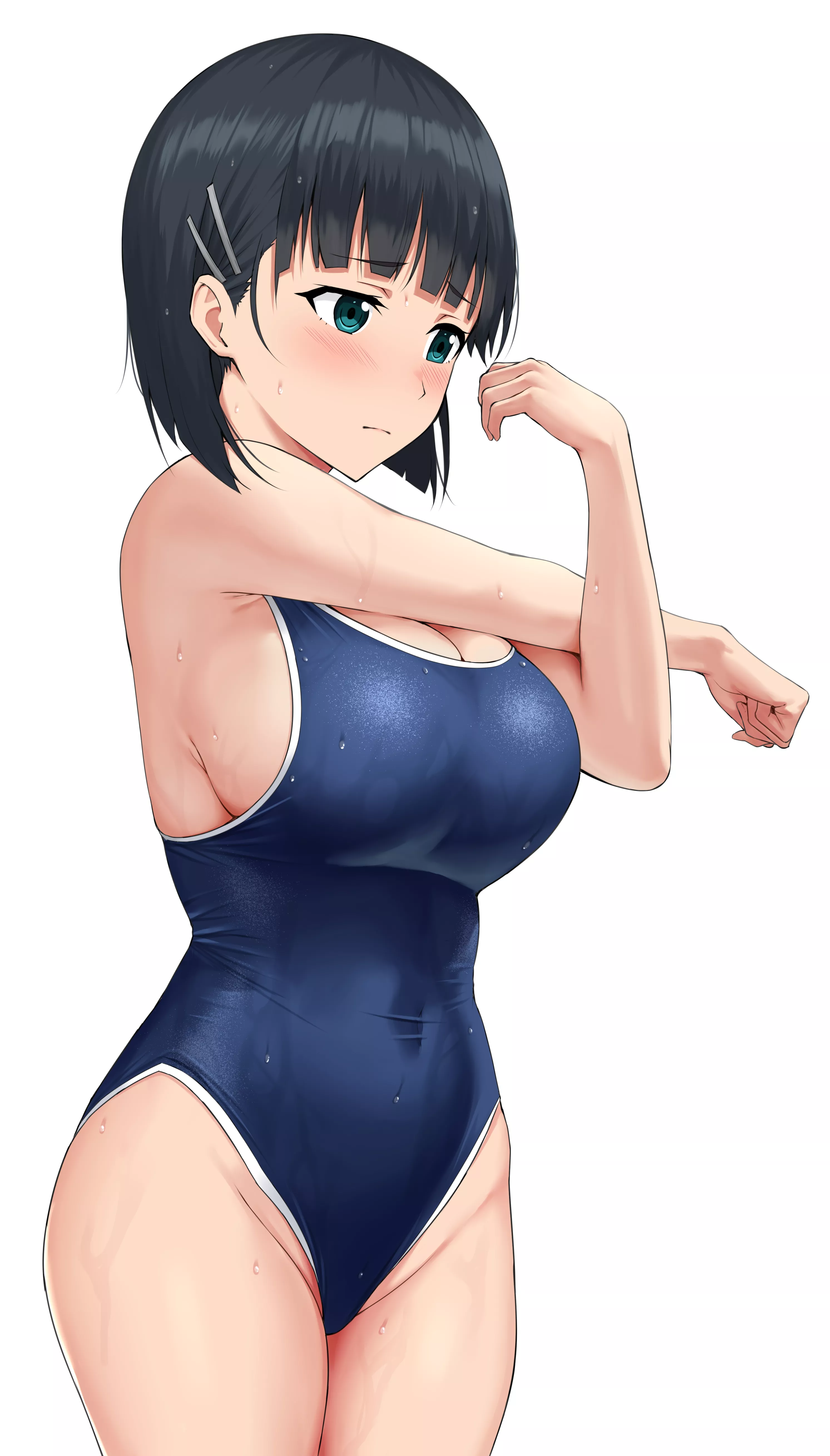 Suguha Blushing In Her School Swimsuit (Sword Art Online)