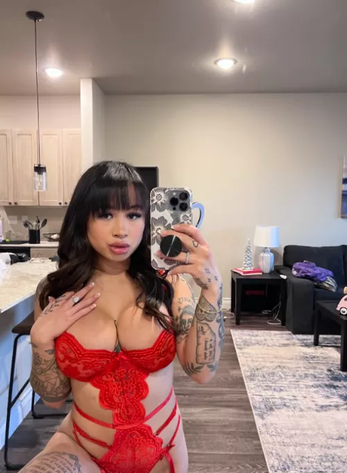 Would you fill me up in my red lingerie?