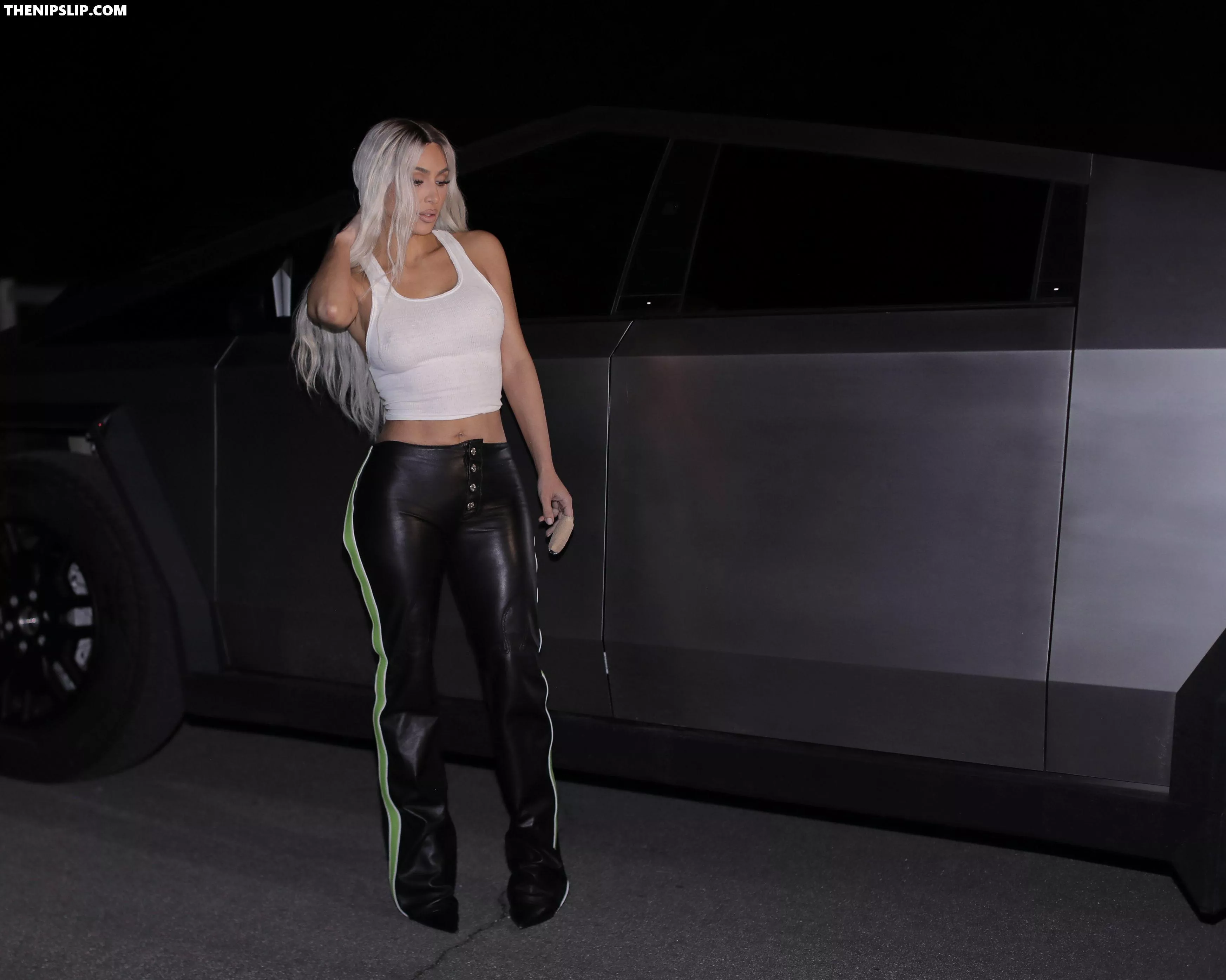 Kim Kardashian in Leather Pants and a Tank Top!