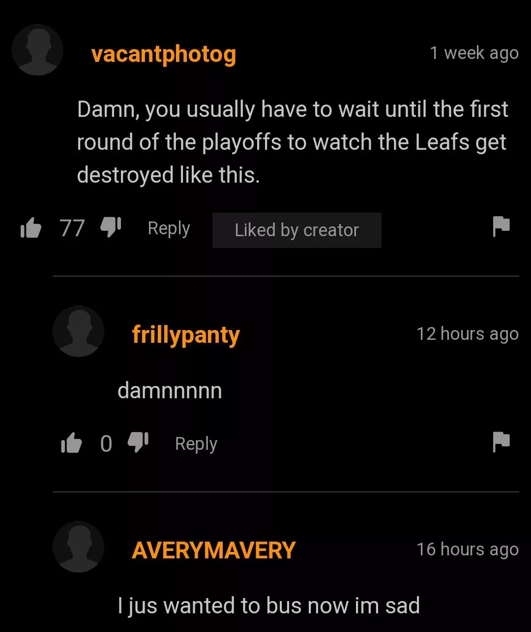 Now I'm sad too :( go leafs go!