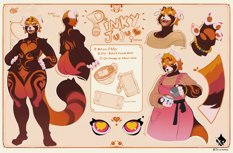 [OC] My first ref sheet!!! Pinky the red panda!