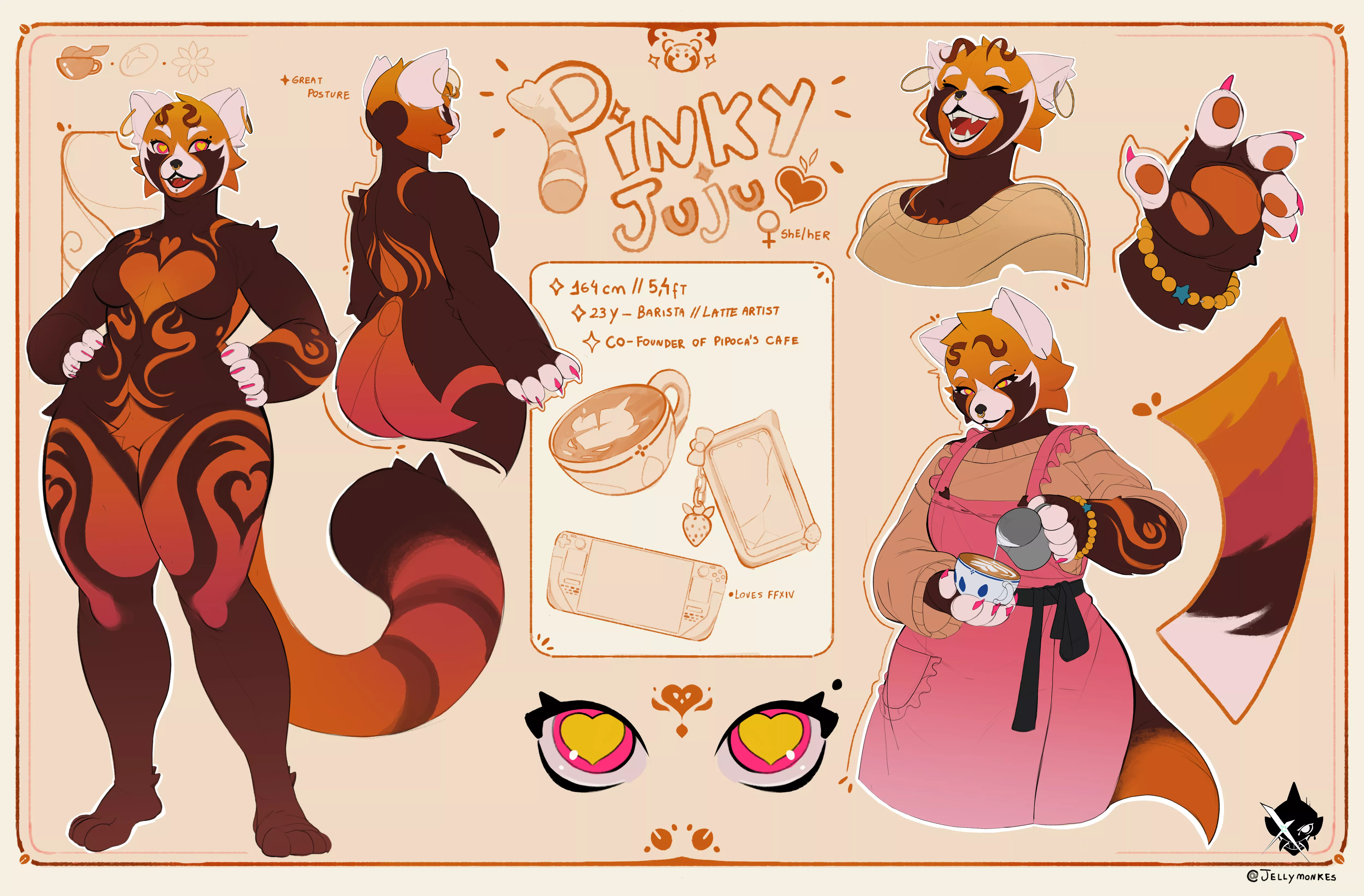 [OC] My first ref sheet!!! Pinky the red panda!