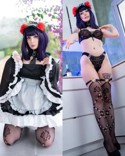 Shizuku Kuroe (Marin) cosplay on and off from My dress up darling - by Kerocchi