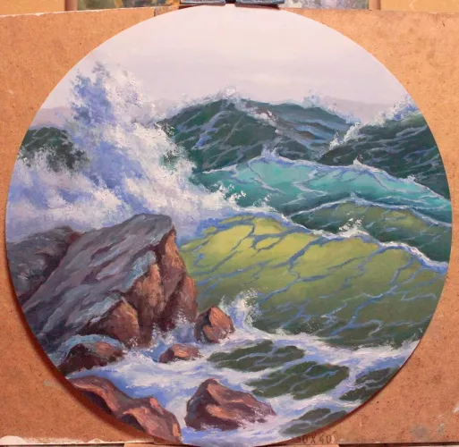 Green wave. My oil painting on hardboard