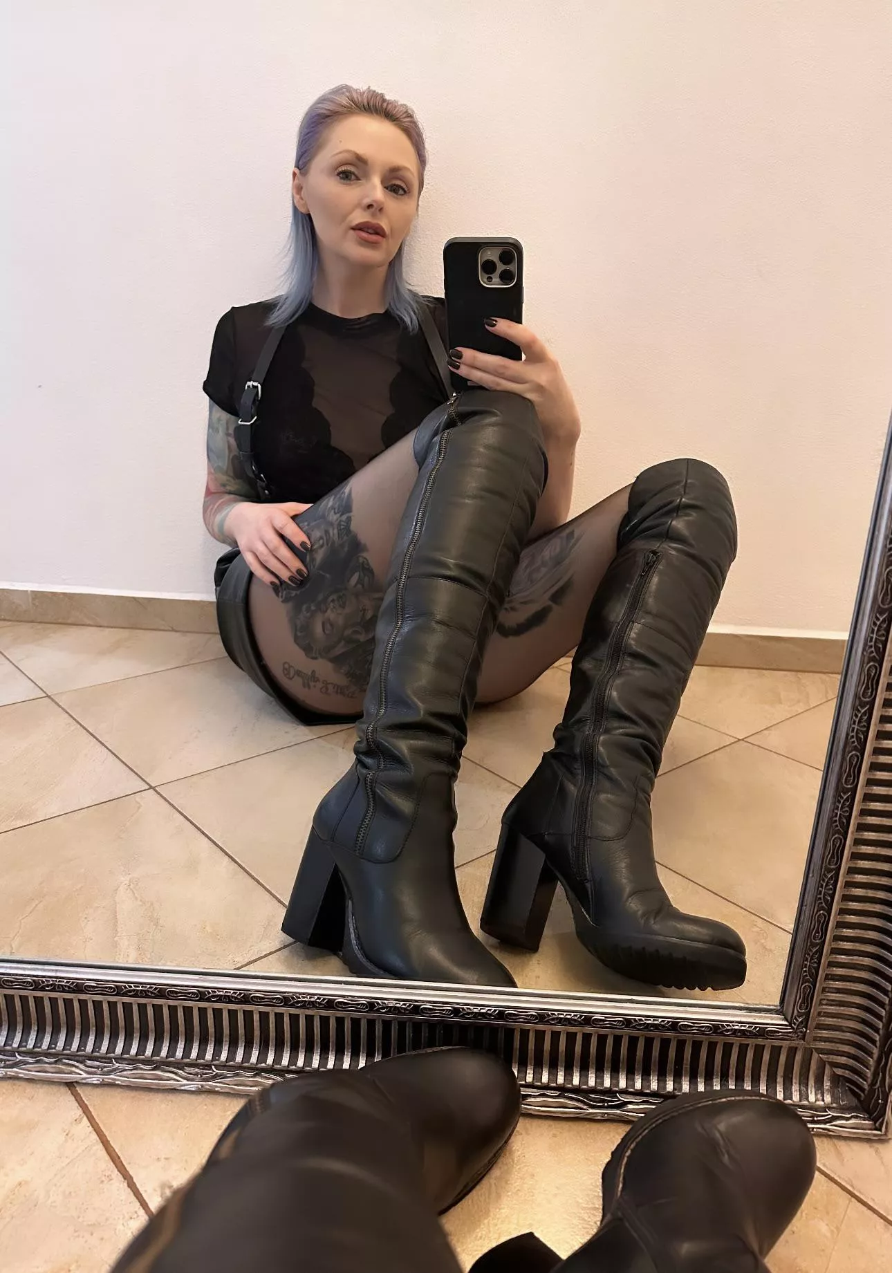 Leather thigh highs 