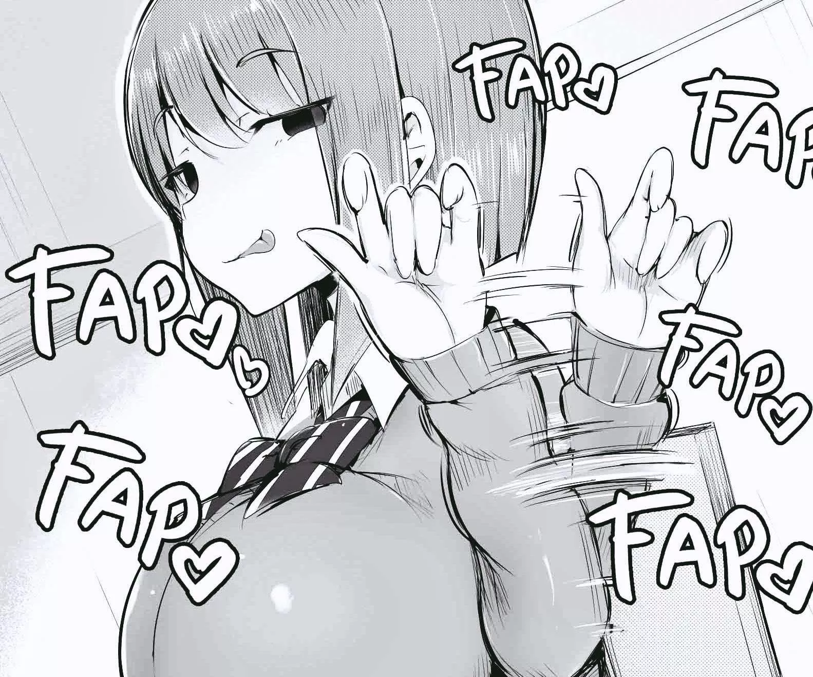 LF Mono Source: 1girl, school outfit, tongue out, handjob gesture, fap text noise