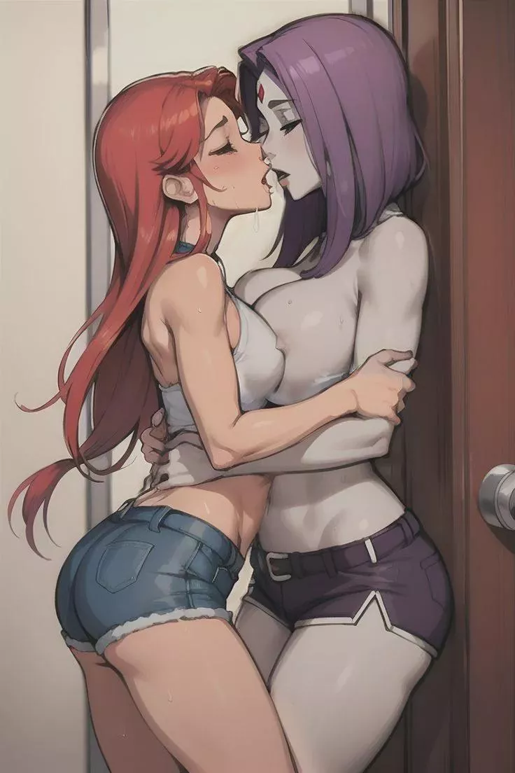 Raven and StarFire kissing (yuri) [TeamTitans]