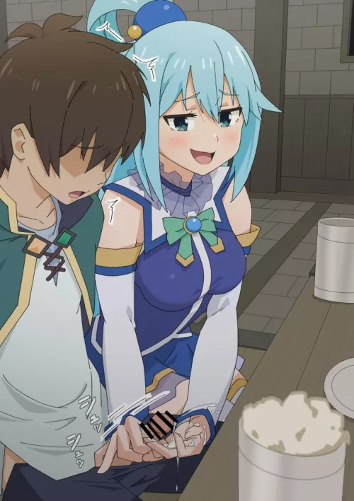 Aqua makes a mess under the table