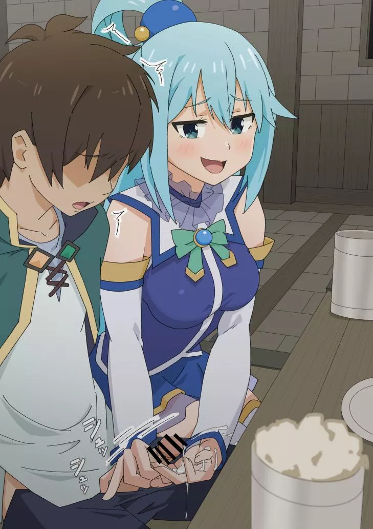 Aqua makes a mess under the table