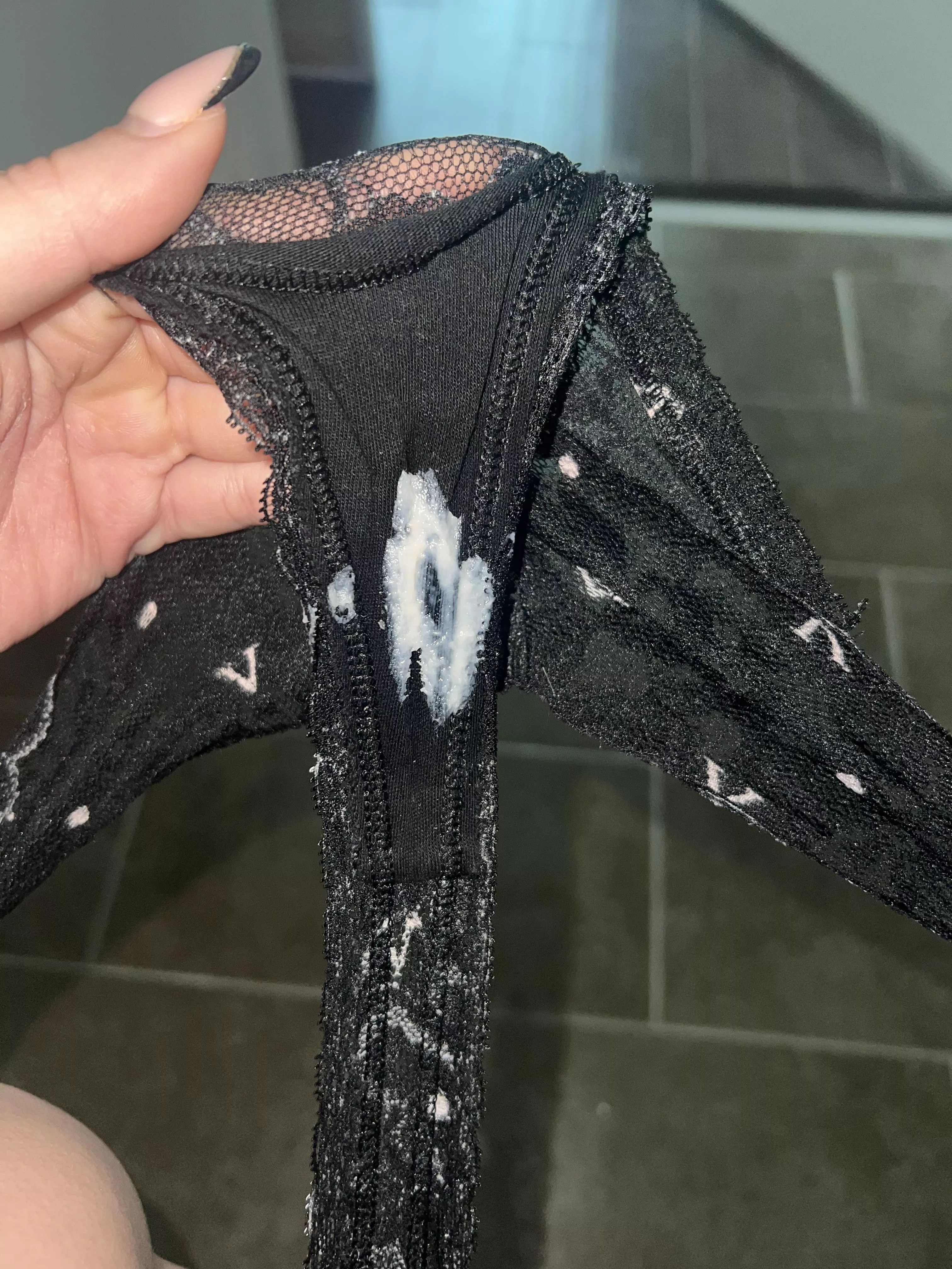 [f21] Little thong with my load of cream. Thanks to my dildo😈