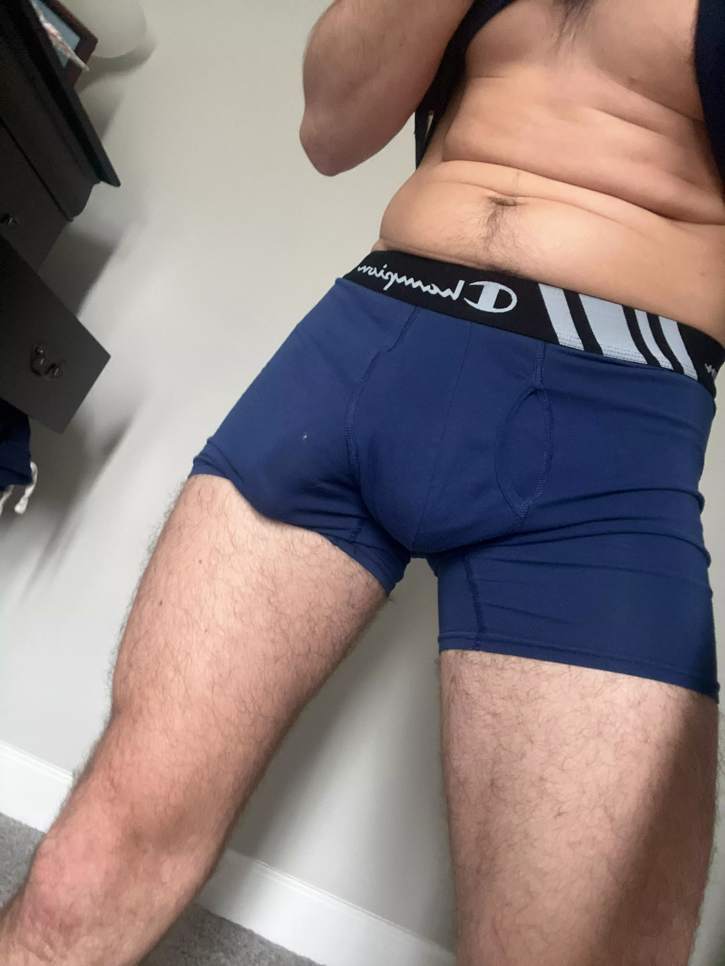 It always hangs down one pant leg or the other