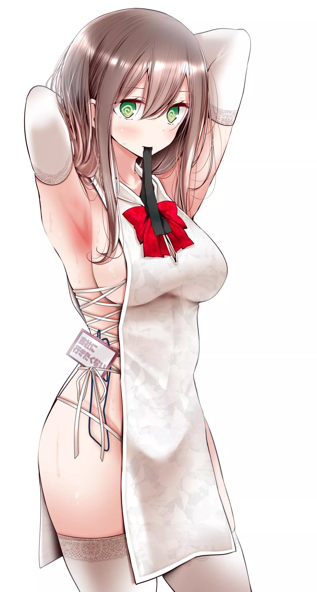 Tying her hair uo