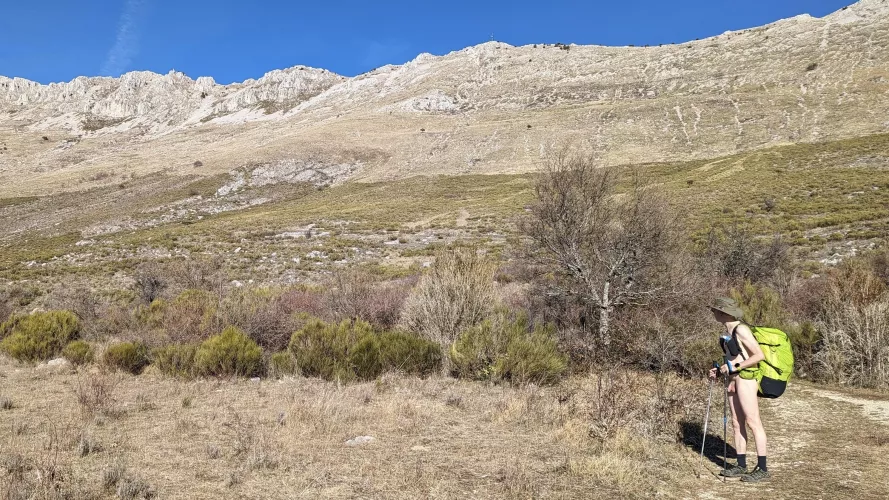 a long way up to the mountain ridge