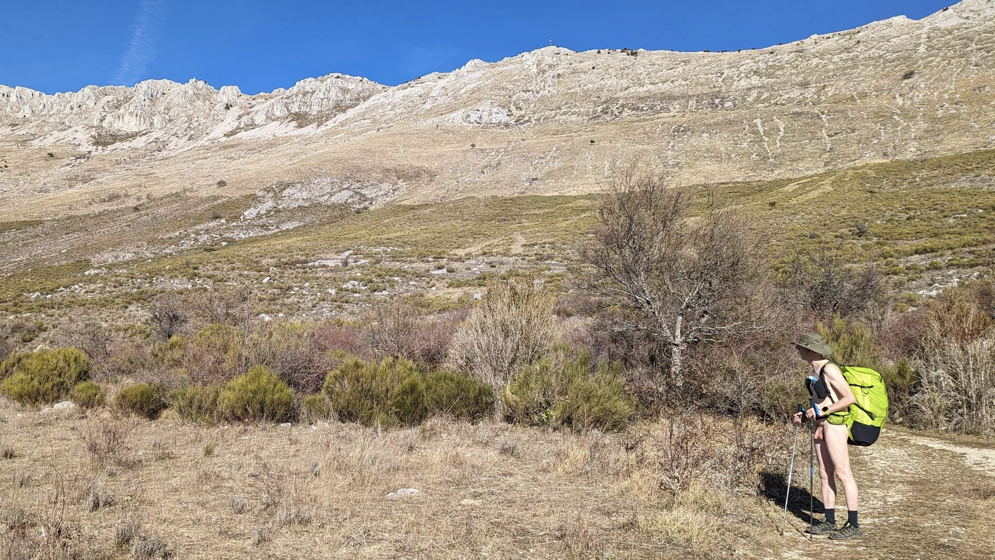 a long way up to the mountain ridge