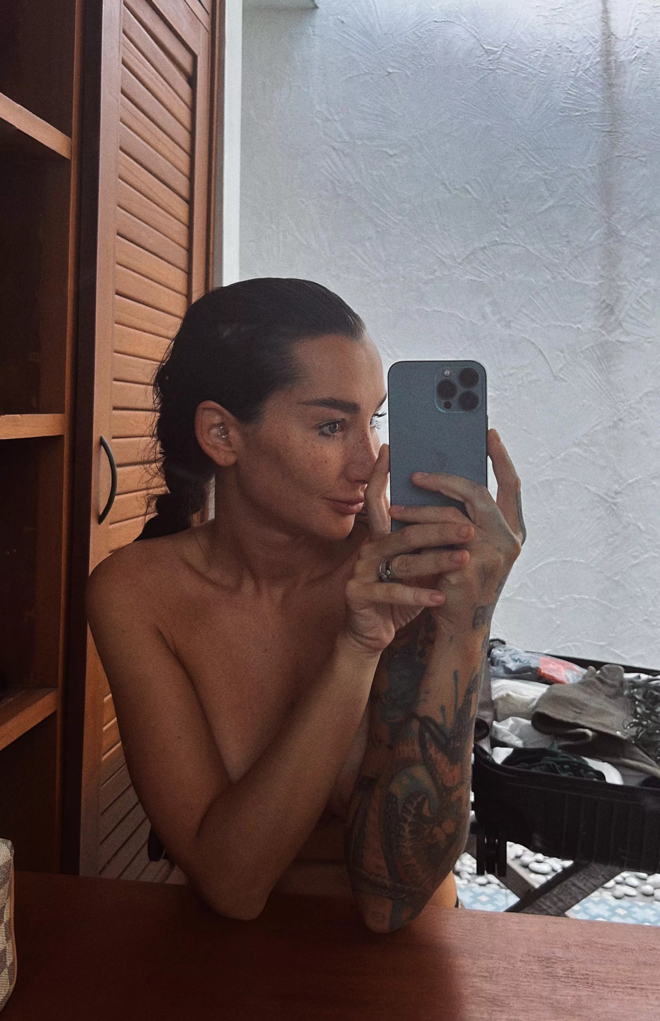 Before a walk, there's a ritual of naked selfies.