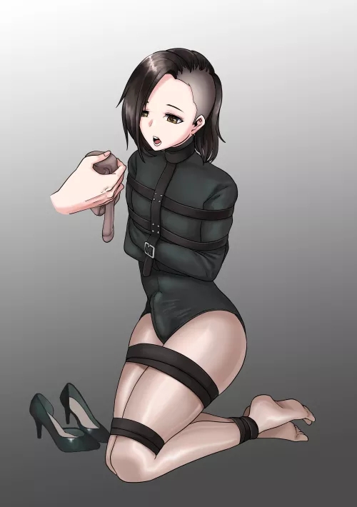 Captive boy submissively accepting his gag